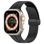 Cinturino per orologio in silicone nero con fibbia pieghevole e scanalatura piatta xDfind, For Apple Watch 42 / 44 / 45 / 46 / 49mm, For Apple Watch 38 / 40 / 41 / S10 42mm
