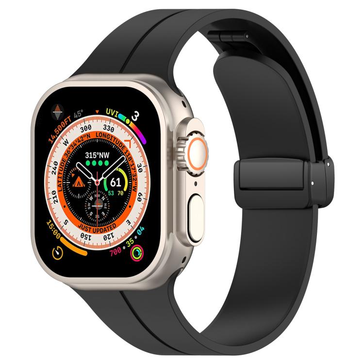 Cinturino per orologio in silicone nero con fibbia pieghevole e scanalatura piatta xDfind, For Apple Watch 42 / 44 / 45 / 46 / 49mm, For Apple Watch 38 / 40 / 41 / S10 42mm