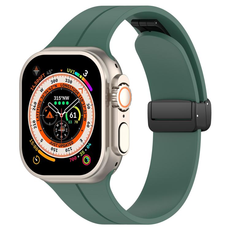 Cinturino per orologio in silicone nero con fibbia pieghevole e scanalatura piatta xDfind, For Apple Watch 42 / 44 / 45 / 46 / 49mm, For Apple Watch 38 / 40 / 41 / S10 42mm