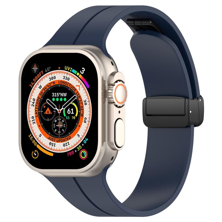Cinturino per orologio in silicone nero con fibbia pieghevole e scanalatura piatta xDfind, For Apple Watch 42 / 44 / 45 / 46 / 49mm, For Apple Watch 38 / 40 / 41 / S10 42mm