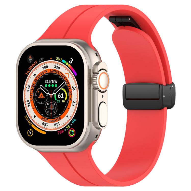 Cinturino per orologio in silicone nero con fibbia pieghevole e scanalatura piatta xDfind, For Apple Watch 42 / 44 / 45 / 46 / 49mm, For Apple Watch 38 / 40 / 41 / S10 42mm