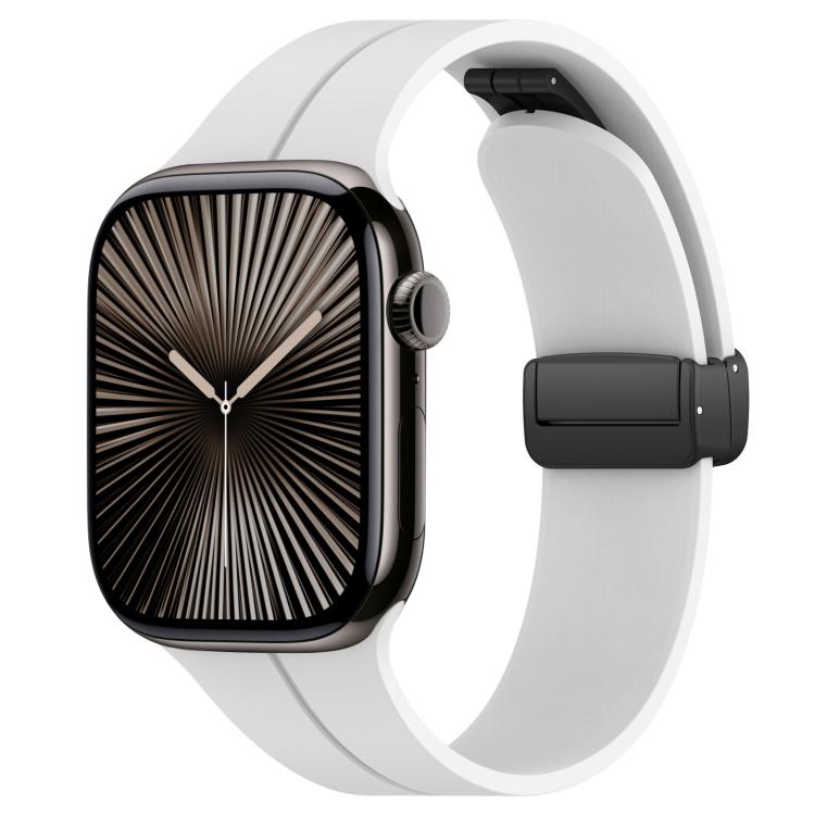 Cinturino per orologio in silicone nero con fibbia pieghevole e scanalatura piatta xDfind, For Apple Watch 42 / 44 / 45 / 46 / 49mm, For Apple Watch 38 / 40 / 41 / S10 42mm
