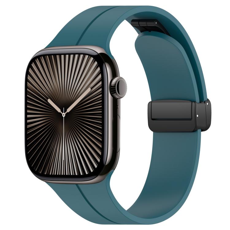 Cinturino per orologio in silicone nero con fibbia pieghevole e scanalatura piatta xDfind, For Apple Watch 42 / 44 / 45 / 46 / 49mm, For Apple Watch 38 / 40 / 41 / S10 42mm