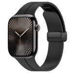 Cinturino per orologio in silicone nero con fibbia pieghevole e scanalatura piatta xDfind, For Apple Watch 42 / 44 / 45 / 46 / 49mm, For Apple Watch 38 / 40 / 41 / S10 42mm
