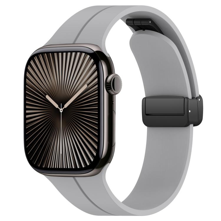 Cinturino per orologio in silicone nero con fibbia pieghevole e scanalatura piatta xDfind, For Apple Watch 42 / 44 / 45 / 46 / 49mm, For Apple Watch 38 / 40 / 41 / S10 42mm
