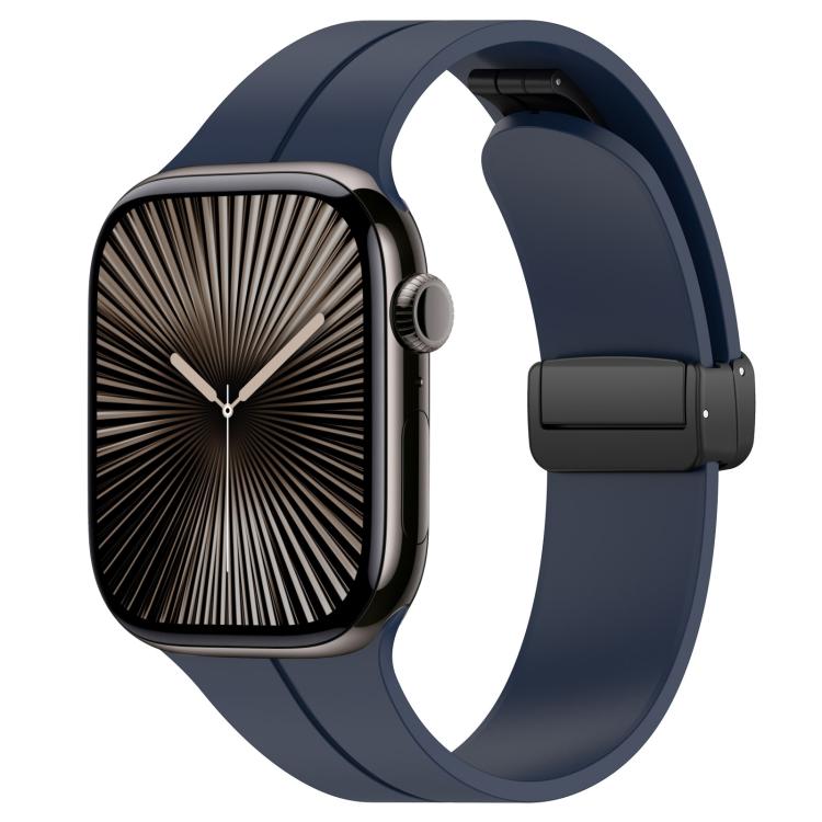 Cinturino per orologio in silicone nero con fibbia pieghevole e scanalatura piatta xDfind, For Apple Watch 42 / 44 / 45 / 46 / 49mm, For Apple Watch 38 / 40 / 41 / S10 42mm