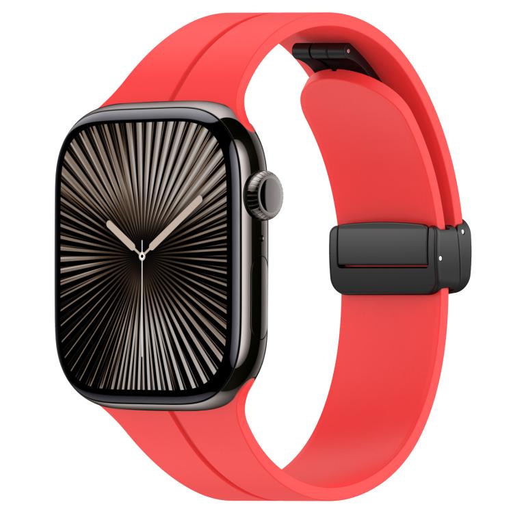 Cinturino per orologio in silicone nero con fibbia pieghevole e scanalatura piatta xDfind, For Apple Watch 42 / 44 / 45 / 46 / 49mm, For Apple Watch 38 / 40 / 41 / S10 42mm
