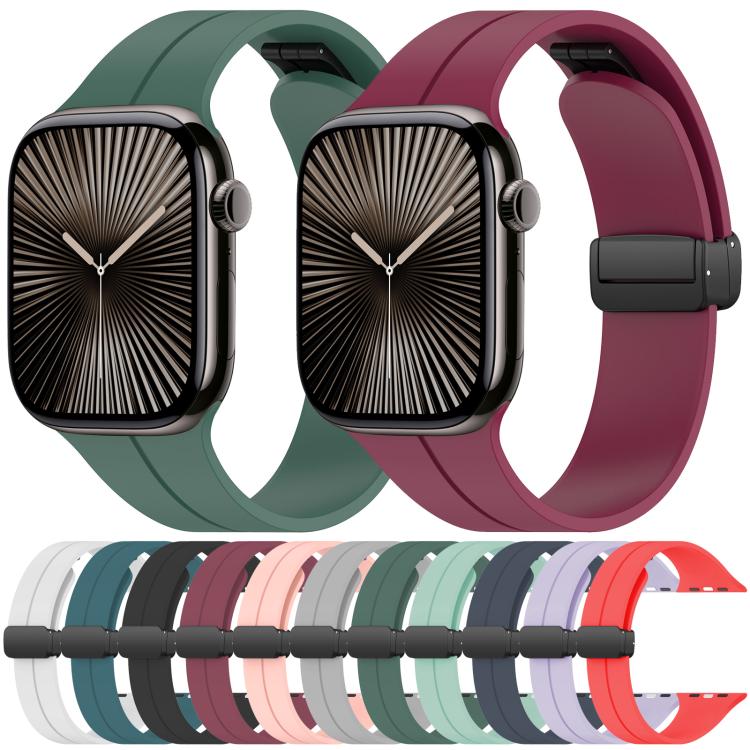 Cinturino per orologio in silicone nero con fibbia pieghevole e scanalatura piatta xDfind, For Apple Watch 42 / 44 / 45 / 46 / 49mm, For Apple Watch 38 / 40 / 41 / S10 42mm