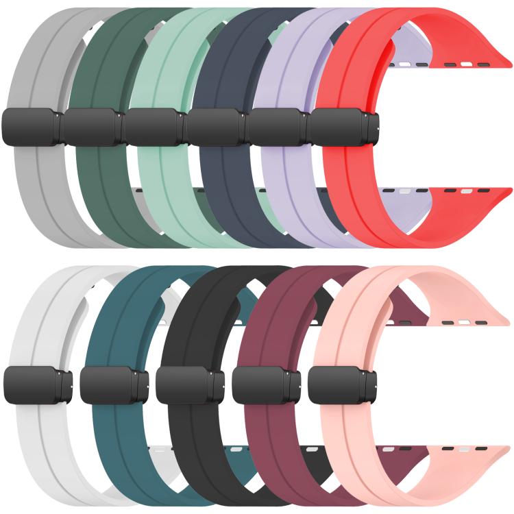Cinturino per orologio in silicone nero con fibbia pieghevole e scanalatura piatta xDfind, For Apple Watch 42 / 44 / 45 / 46 / 49mm, For Apple Watch 38 / 40 / 41 / S10 42mm