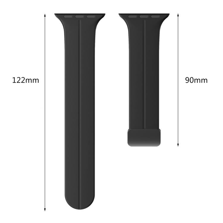 Cinturino per orologio in silicone nero con fibbia pieghevole e scanalatura piatta xDfind, For Apple Watch 42 / 44 / 45 / 46 / 49mm, For Apple Watch 38 / 40 / 41 / S10 42mm