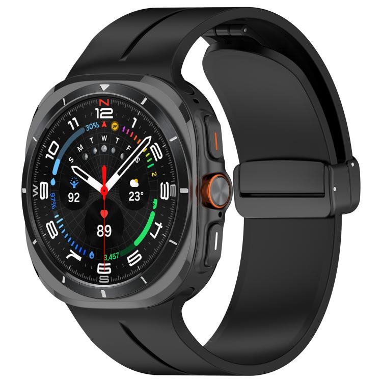 Cinturino per orologio in silicone nero con fibbia pieghevole e scanalatura piatta xDfind, For Samsung Galaxy Watch Ultra / Ultra 2025, For Samsung Galaxy Watch8 / 8 Classic, For Samsung Galaxy Watch 7 / 6 / 5 / FE