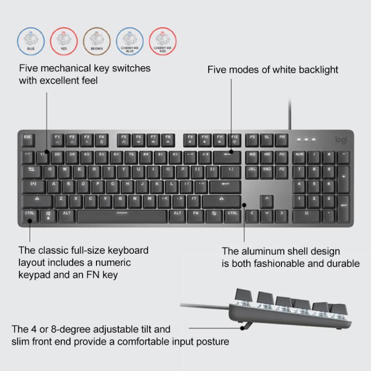 Logitech K845 Backlit Mechanical Wired Keyboard, Cable Length: 1.8m, TTC Brown Axis, TTC Red Axis, TTC Blue Axis