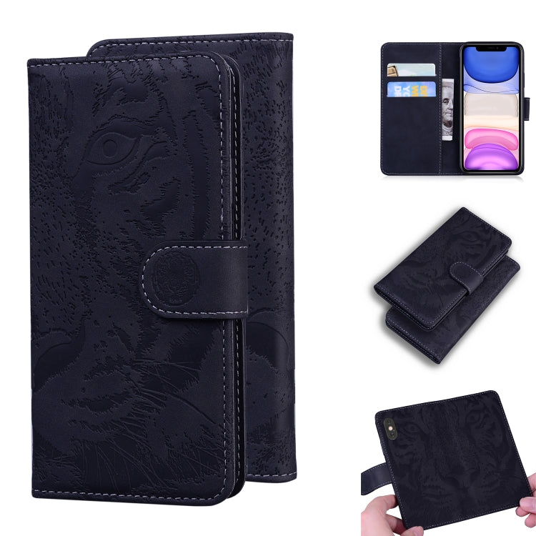 Custodia in pelle a ribalta orizzontale con motivo a tigre in rilievo con supporto, slot per carte e portafoglio, For iPhone 11, For iPhone 11 Pro, For iPhone 11 Pro Max, For iPhone XS / X