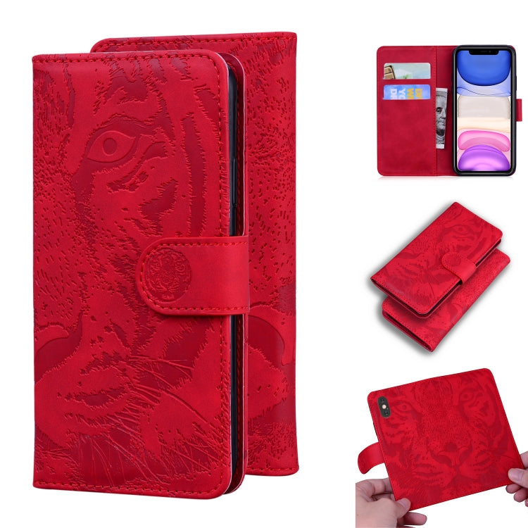 Custodia in pelle a ribalta orizzontale con motivo a tigre in rilievo con supporto, slot per carte e portafoglio, For iPhone 11, For iPhone 11 Pro, For iPhone 11 Pro Max, For iPhone XS / X