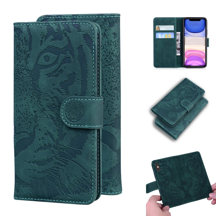 Custodia in pelle a ribalta orizzontale con motivo a tigre in rilievo con supporto, slot per carte e portafoglio, For iPhone 11, For iPhone 11 Pro, For iPhone 11 Pro Max, For iPhone XS / X