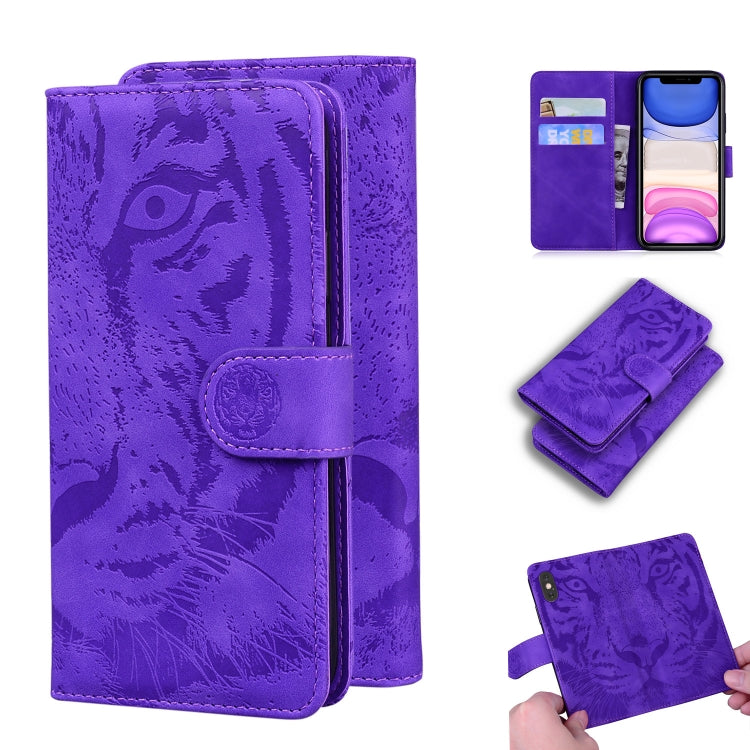 Custodia in pelle a ribalta orizzontale con motivo a tigre in rilievo con supporto, slot per carte e portafoglio, For iPhone 11, For iPhone 11 Pro, For iPhone 11 Pro Max, For iPhone XS / X