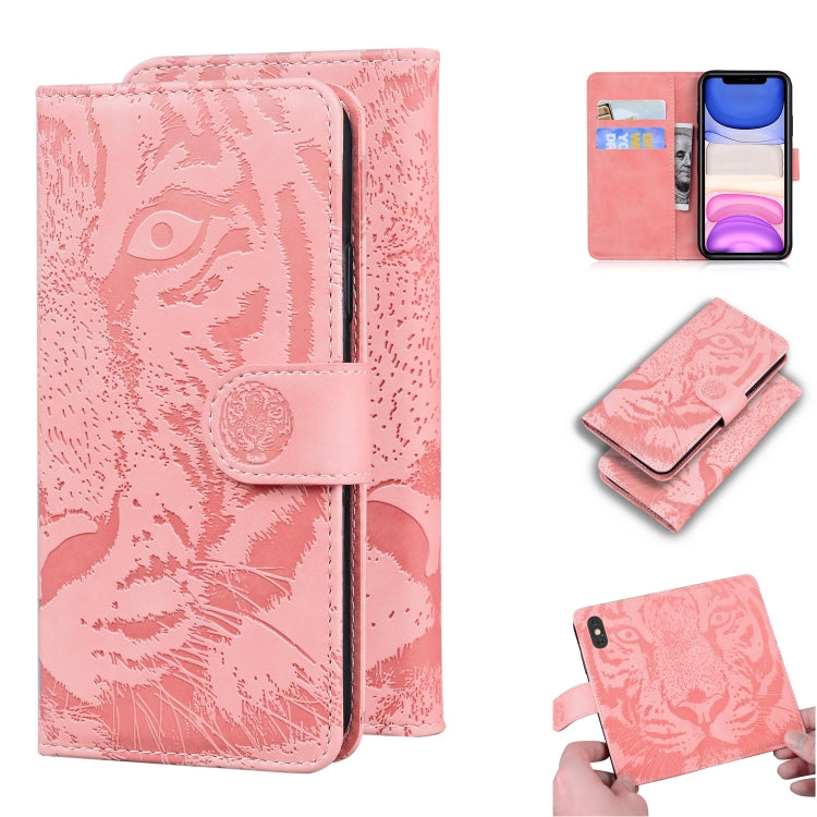 Custodia in pelle a ribalta orizzontale con motivo a tigre in rilievo con supporto, slot per carte e portafoglio, For iPhone 11, For iPhone 11 Pro, For iPhone 11 Pro Max, For iPhone XS / X