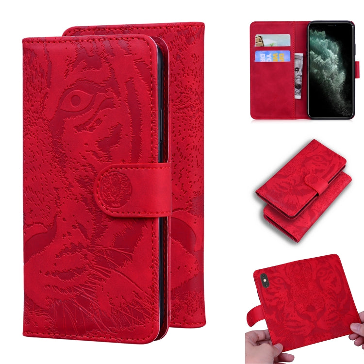 Custodia in pelle a ribalta orizzontale con motivo a tigre in rilievo con supporto, slot per carte e portafoglio, For iPhone 11, For iPhone 11 Pro, For iPhone 11 Pro Max, For iPhone XS / X