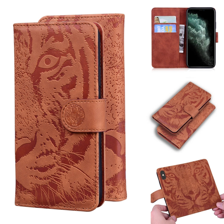 Custodia in pelle a ribalta orizzontale con motivo a tigre in rilievo con supporto, slot per carte e portafoglio, For iPhone 11, For iPhone 11 Pro, For iPhone 11 Pro Max, For iPhone XS / X