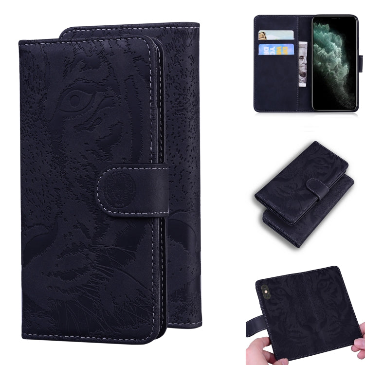 Custodia in pelle a ribalta orizzontale con motivo a tigre in rilievo con supporto, slot per carte e portafoglio, For iPhone 11, For iPhone 11 Pro, For iPhone 11 Pro Max, For iPhone XS / X