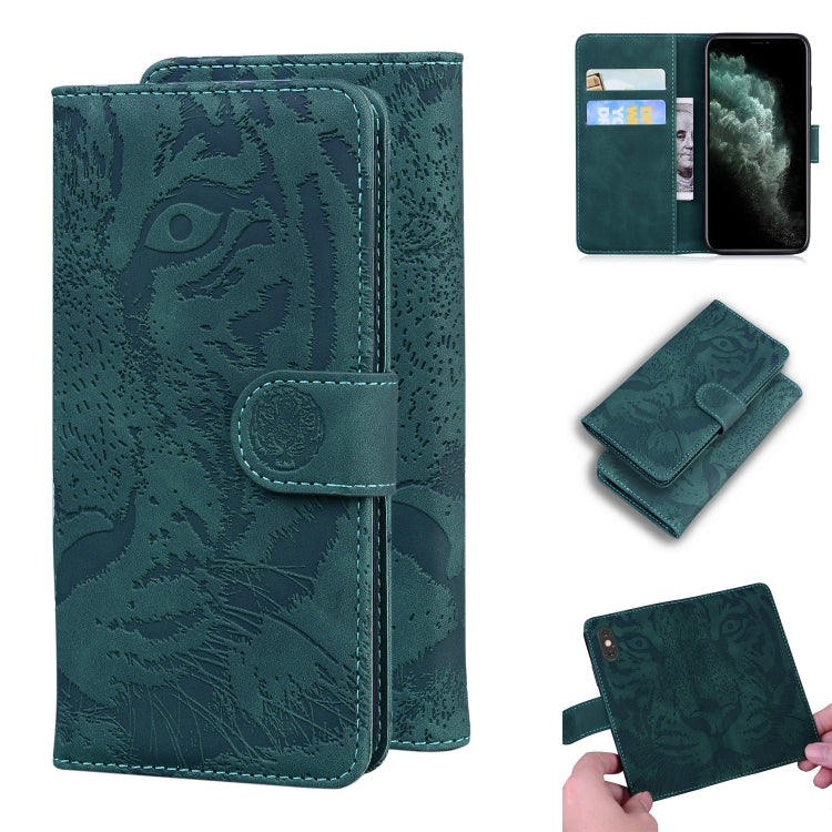 Custodia in pelle a ribalta orizzontale con motivo a tigre in rilievo con supporto, slot per carte e portafoglio, For iPhone 11, For iPhone 11 Pro, For iPhone 11 Pro Max, For iPhone XS / X