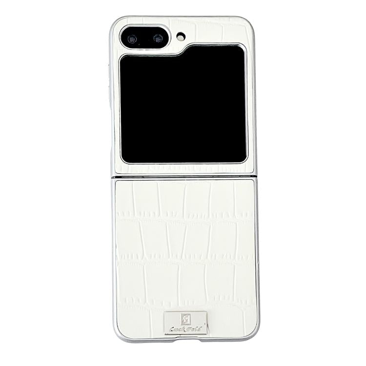 Custodia per telefono pieghevole con bordo argentato e motivo coccodrillo., For Galaxy Z Flip8 5G, For Samsung Galaxy Z Flip7 FE / Flip6, For Samsung Galaxy Z Flip7 5G, For Samsung Galaxy Z Flip5 5G, For Samsung Galaxy Z Flip4 5G