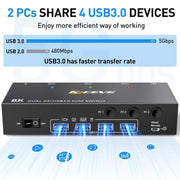 KCEVE KC-KVM302DP USB 3.0 Dual Monitor 8K 30Hz KVM Switch, US Plug, EU Plug, UK Plug, AU Plug