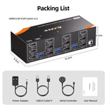 KCEVE KC-KVM303 USB 3.0 Dual Monitor 8K 60Hz KVM Switch, US Plug, EU Plug, UK Plug, AU Plug