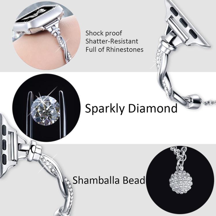 Bracciale a torsione xDfind con diamanti e cinturino in metallo per orologio, For Apple Watch 42 / 44 / 45 / 46 / 49mm, For Apple Watch 38 / 40 / 41 / S10 42mm