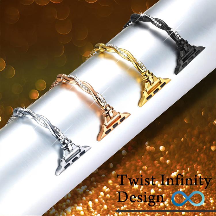 Bracciale a torsione xDfind con diamanti e cinturino in metallo per orologio, For Apple Watch 42 / 44 / 45 / 46 / 49mm, For Apple Watch 38 / 40 / 41 / S10 42mm