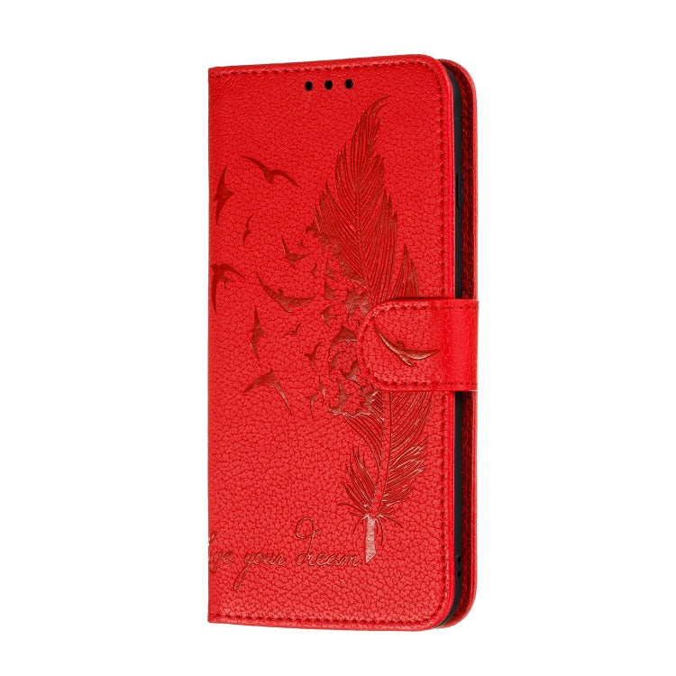 Custodia portafoglio in pelle con motivo piume per LG K51S