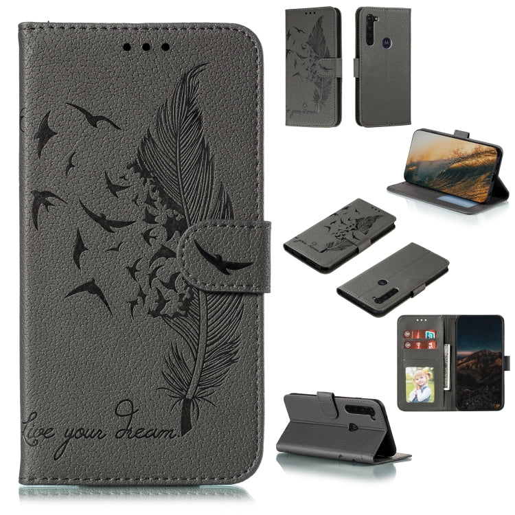 Custodia portafoglio in pelle con motivo piume per LG K51S