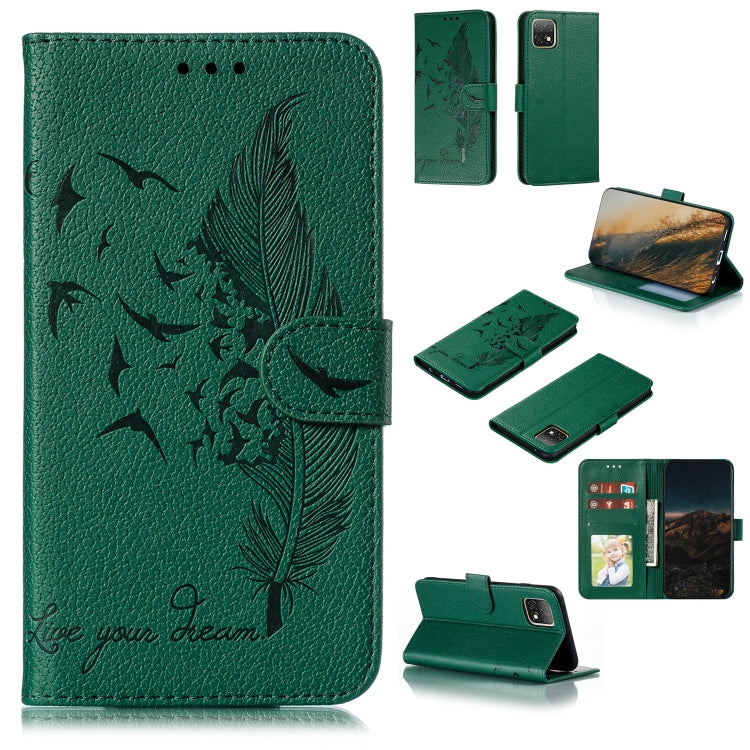 Custodia portafoglio in pelle con motivo piume per LG K51S