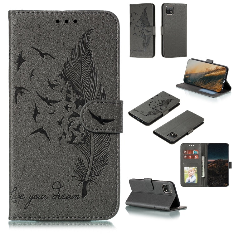 Custodia portafoglio in pelle con motivo piume per LG K51S