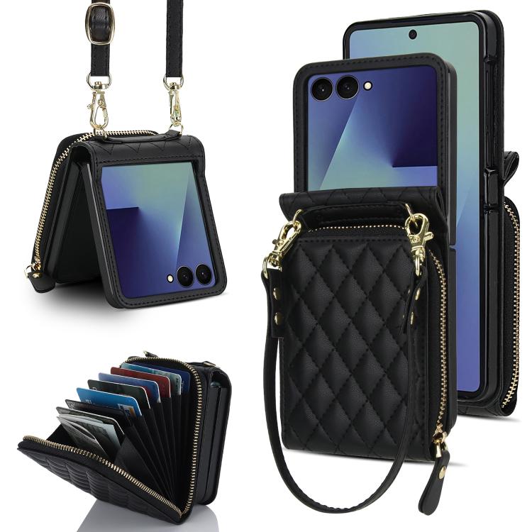Ampia custodia per telefono in pelle con cerniera, scomparto per carte di credito e tracolla., For Galaxy Z Flip8 5G, For Samsung Galaxy Z Flip7 5G
