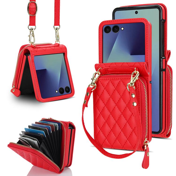 Ampia custodia per telefono in pelle con cerniera, scomparto per carte di credito e tracolla., For Galaxy Z Flip8 5G, For Samsung Galaxy Z Flip7 5G