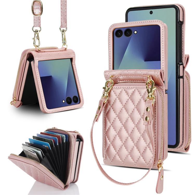 Ampia custodia per telefono in pelle con cerniera, scomparto per carte di credito e tracolla., For Galaxy Z Flip8 5G, For Samsung Galaxy Z Flip7 5G