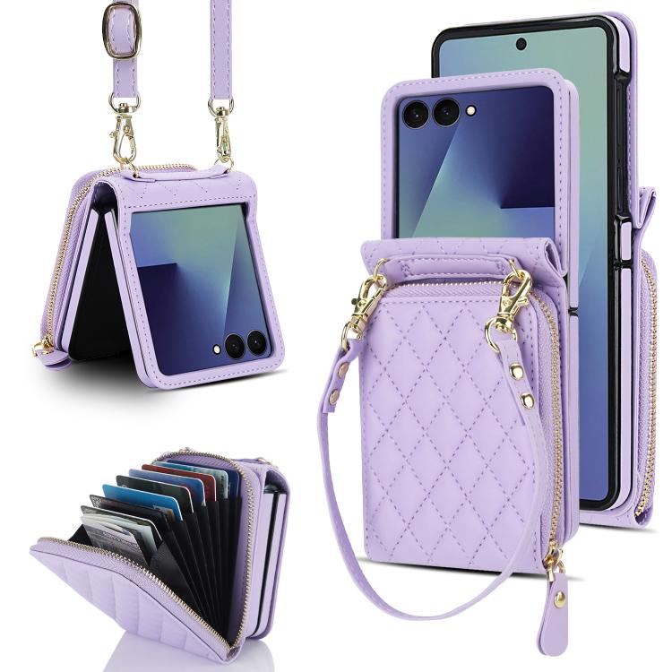 Ampia custodia per telefono in pelle con cerniera, scomparto per carte di credito e tracolla., For Galaxy Z Flip8 5G, For Samsung Galaxy Z Flip7 5G