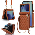 Ampia custodia per telefono in pelle con cerniera, scomparto per carte di credito e tracolla., For Galaxy Z Flip8 5G, For Samsung Galaxy Z Flip7 5G