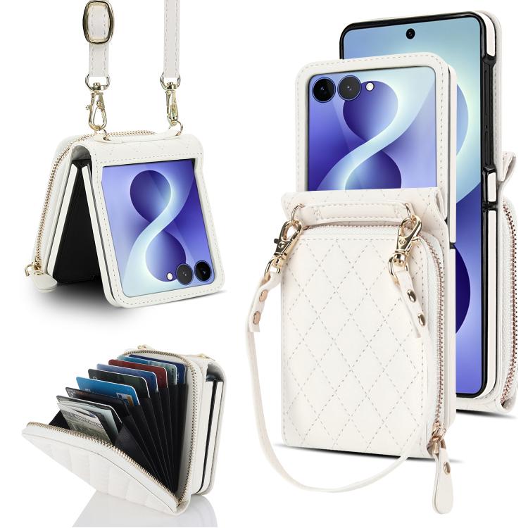 Ampia custodia per telefono in pelle con cerniera, scomparto per carte di credito e tracolla., For Galaxy Z Flip8 5G, For Samsung Galaxy Z Flip7 5G