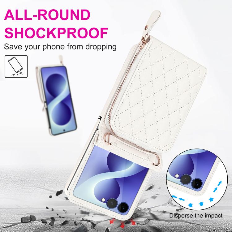 Ampia custodia per telefono in pelle con cerniera, scomparto per carte di credito e tracolla., For Galaxy Z Flip8 5G, For Samsung Galaxy Z Flip7 5G