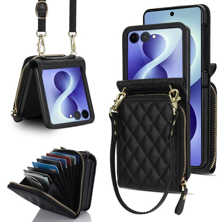 Ampia custodia per telefono in pelle con cerniera, scomparto per carte di credito e tracolla., For Galaxy Z Flip8 5G, For Samsung Galaxy Z Flip7 5G