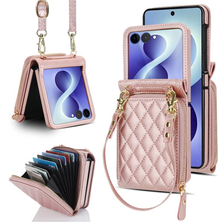 Ampia custodia per telefono in pelle con cerniera, scomparto per carte di credito e tracolla., For Galaxy Z Flip8 5G, For Samsung Galaxy Z Flip7 5G