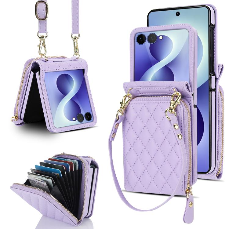 Ampia custodia per telefono in pelle con cerniera, scomparto per carte di credito e tracolla., For Galaxy Z Flip8 5G, For Samsung Galaxy Z Flip7 5G