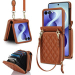 Ampia custodia per telefono in pelle con cerniera, scomparto per carte di credito e tracolla., For Galaxy Z Flip8 5G, For Samsung Galaxy Z Flip7 5G