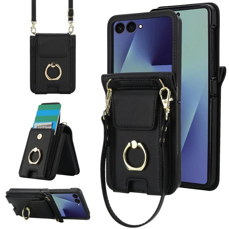 Portafoglio ad anello con scomparto per carte di credito, custodia in pelle per telefono., For Galaxy Z Flip8 5G, For Samsung Galaxy Z Flip7 5G