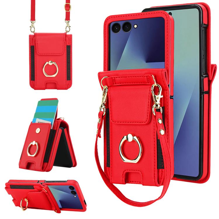 Portafoglio ad anello con scomparto per carte di credito, custodia in pelle per telefono., For Galaxy Z Flip8 5G, For Samsung Galaxy Z Flip7 5G