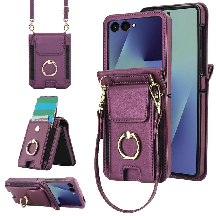 Portafoglio ad anello con scomparto per carte di credito, custodia in pelle per telefono., For Galaxy Z Flip8 5G, For Samsung Galaxy Z Flip7 5G