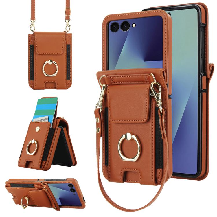 Portafoglio ad anello con scomparto per carte di credito, custodia in pelle per telefono., For Galaxy Z Flip8 5G, For Samsung Galaxy Z Flip7 5G