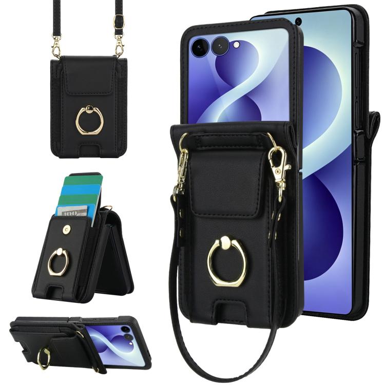 Portafoglio ad anello con scomparto per carte di credito, custodia in pelle per telefono., For Galaxy Z Flip8 5G, For Samsung Galaxy Z Flip7 5G